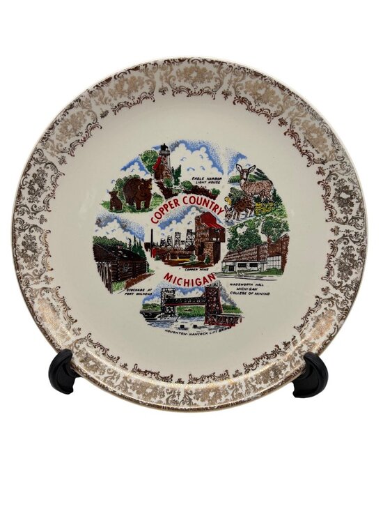 Unbranded Other - Vintage Copper Country Michigan Souvenir Plate Gold Trim Mining Scenes MCM